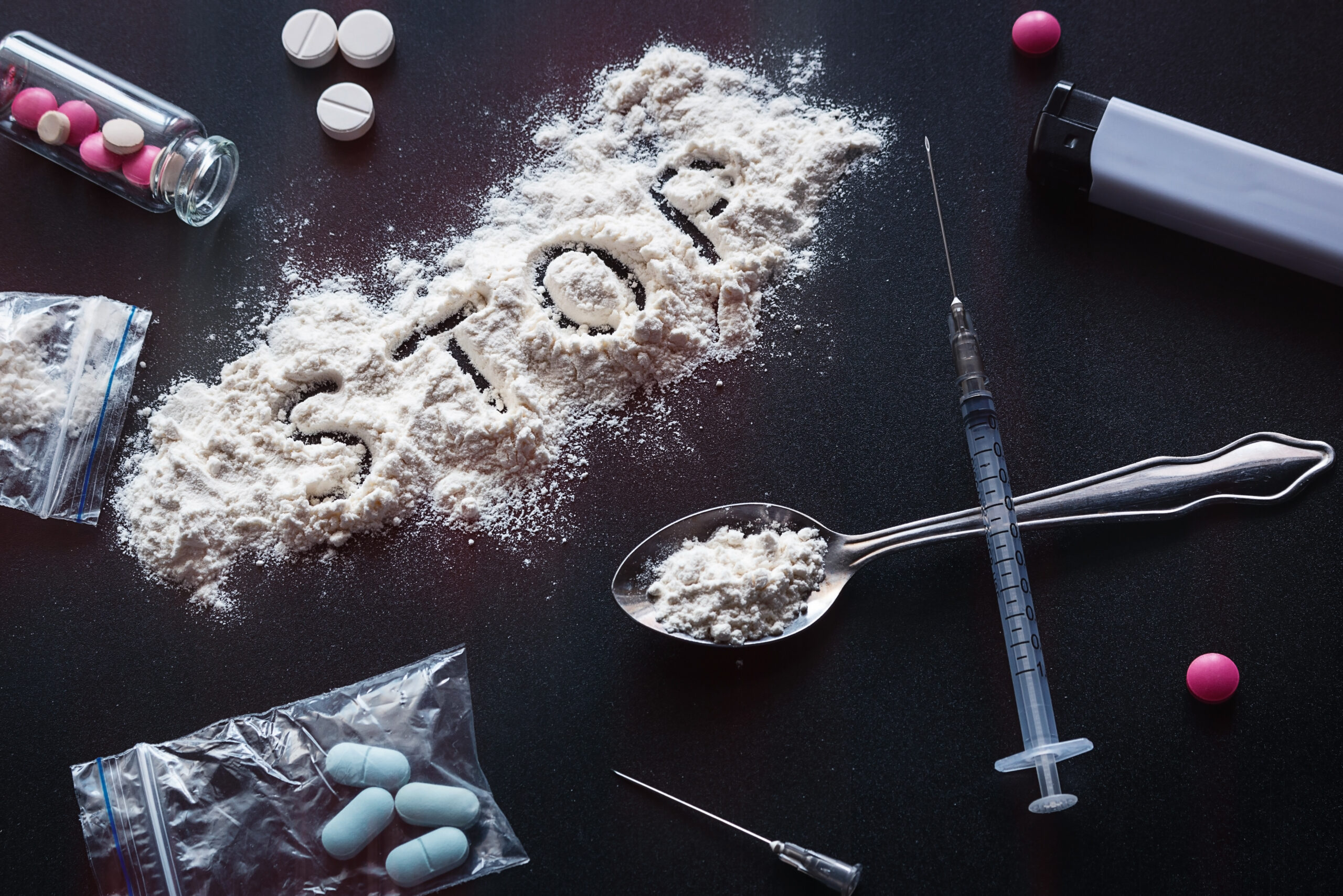 drugs and lettering stop addiction concept